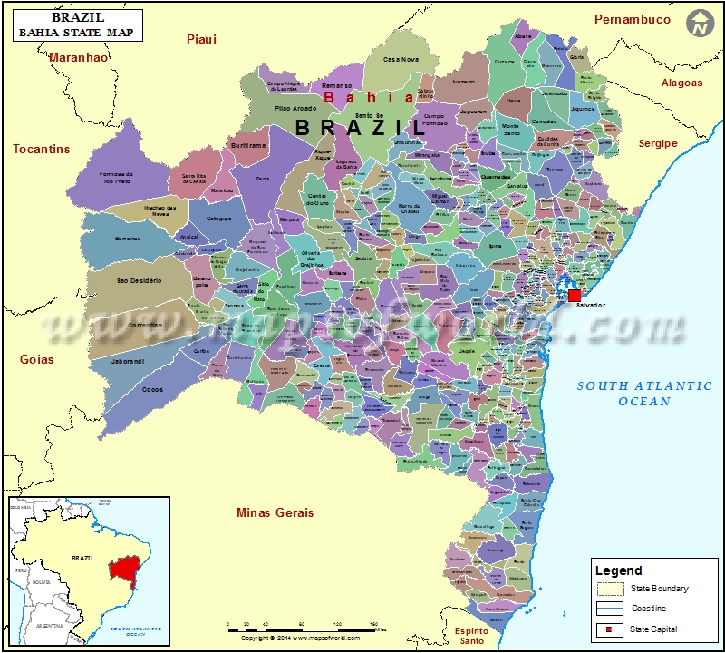 Bahia Map, State of Bahia Brazil