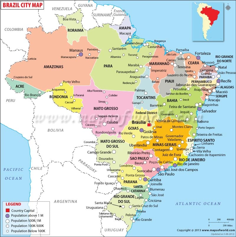 Cities in Brazil Map