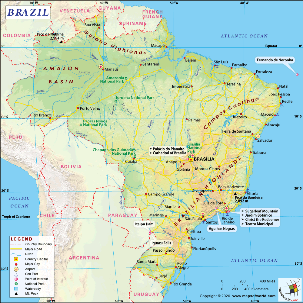 Map of Brazil – States, Cities, Rivers, and Roads
