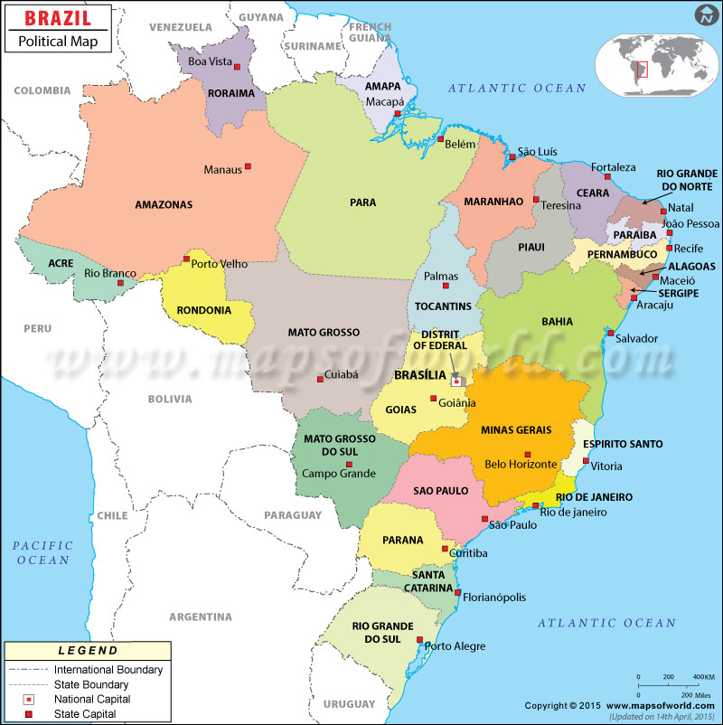 Political Map Of Brazil With States South America Brazil Map – Mapsofworld.com