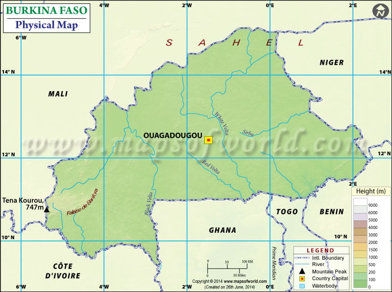 Physical Map of Burkina Faso