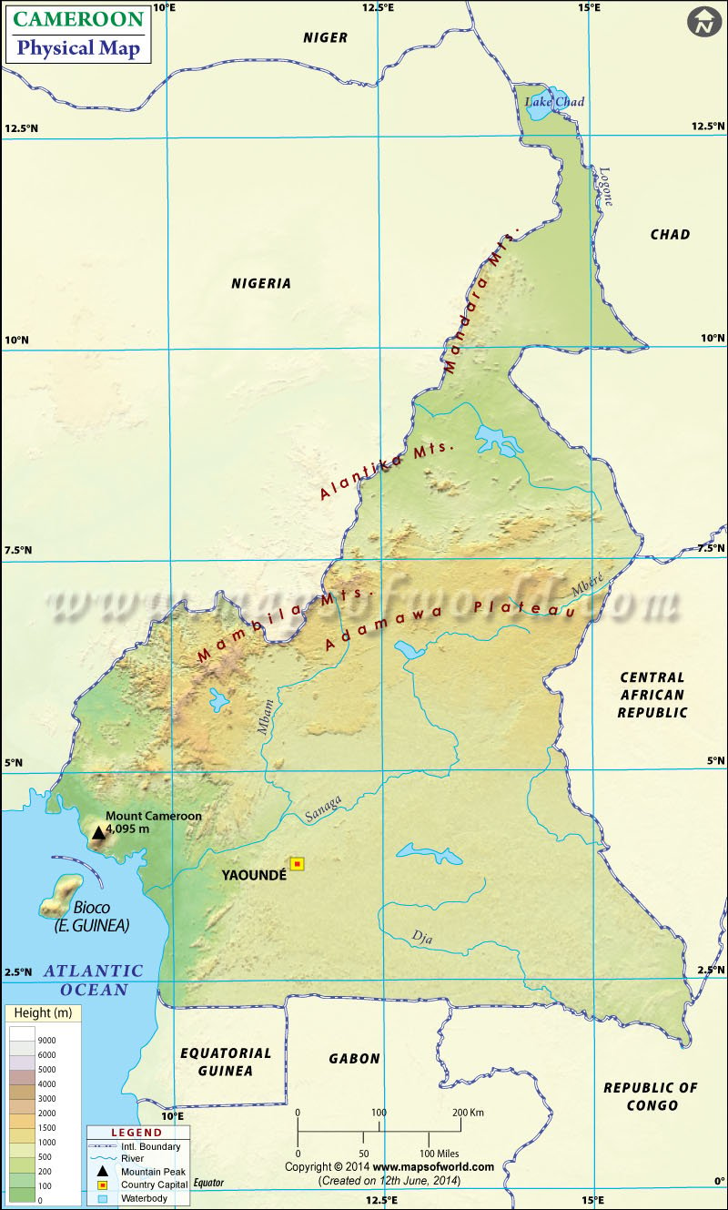 Physical Map of Cameroon