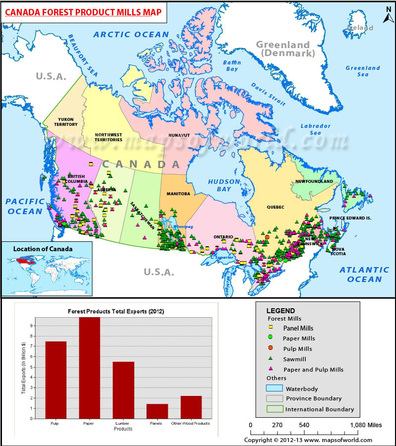 Canada Forest Product Mills Map
