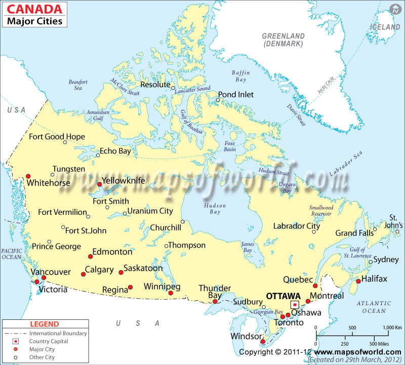 Canada Map With Cities | Map Of Canada With Major Cities