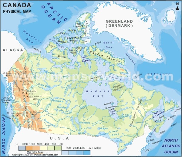 Physical Map of Canada