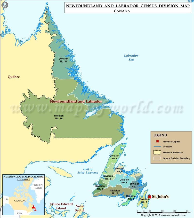 Map of Newfoundland and Labrador