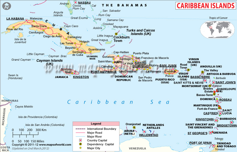 map of caribbean islands with capitals