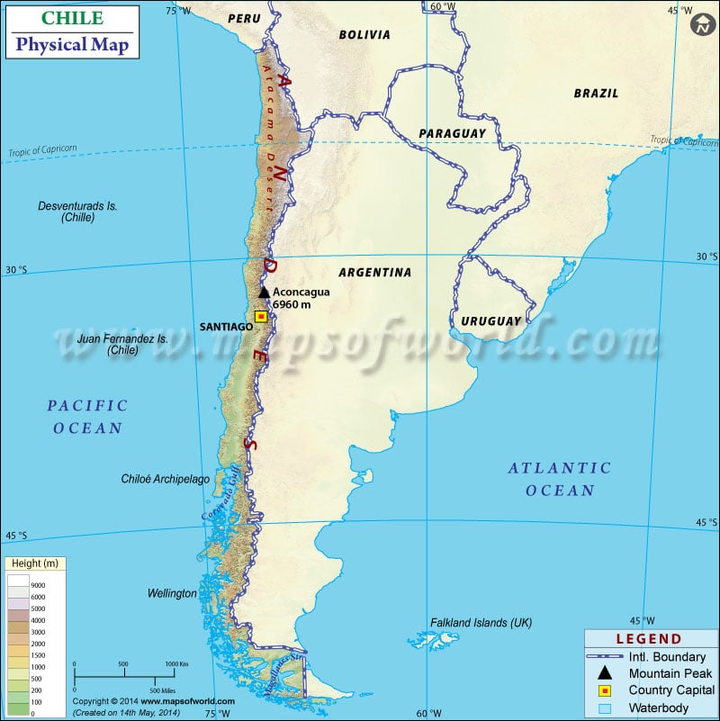 Physical Map of Chile