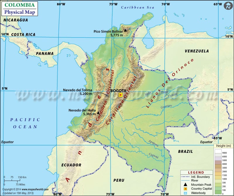 Physical Map of Colombia