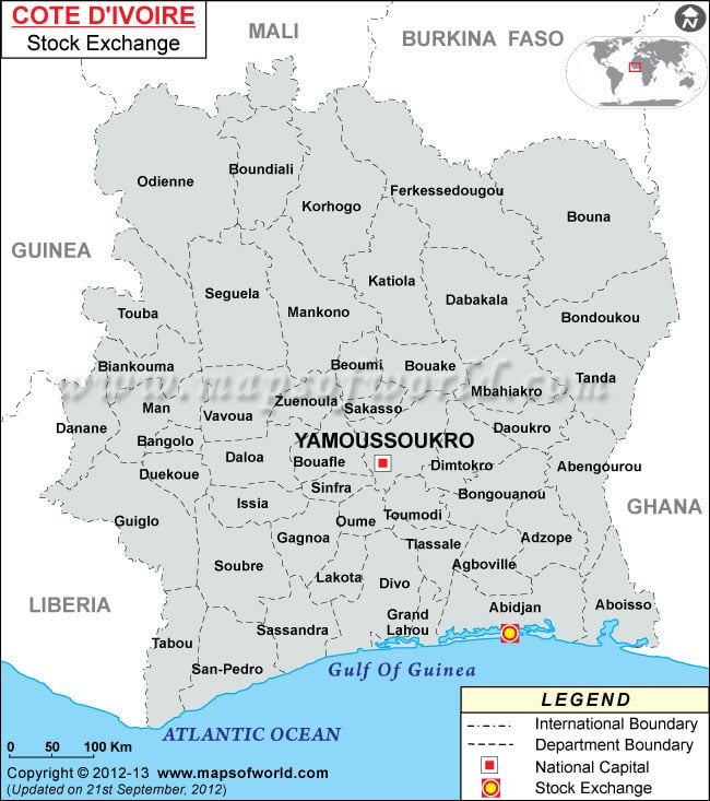 Stock Exchange Map of Cote d’Ivoire (Ivory Coast)