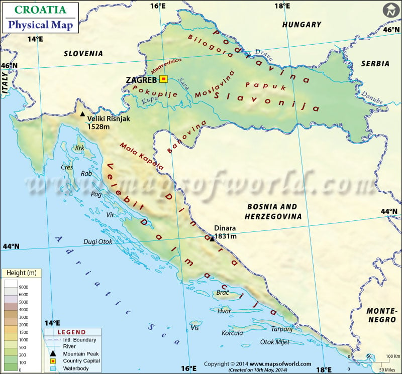 Physical Map of Croatia