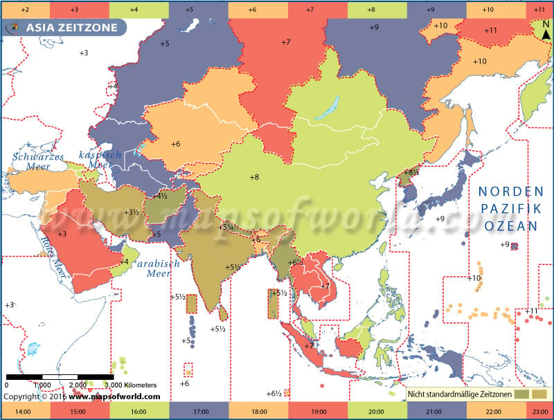 Asien Zeitzone Karte