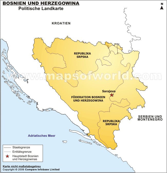 Politische Landkarte Bosnien und Herzegowina