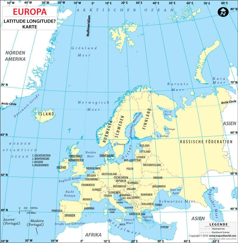 Europa Breite und Länge Karte