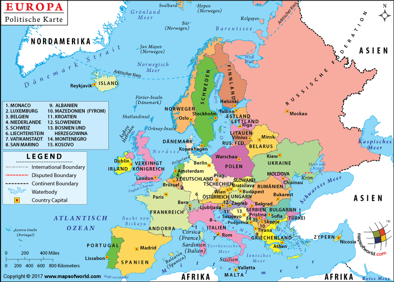 Politische Landkarte Europas