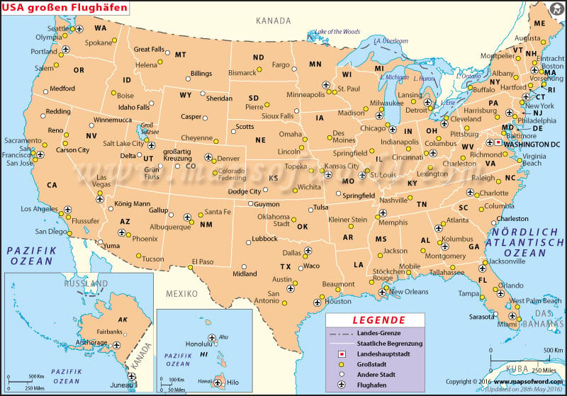 Flughäfen in USA, Karte von US-Flughäfen