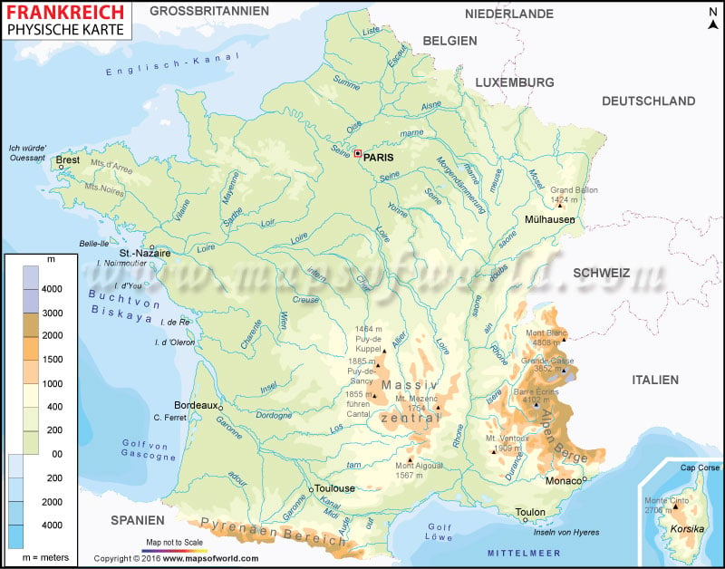 Frankreich Physische Karte