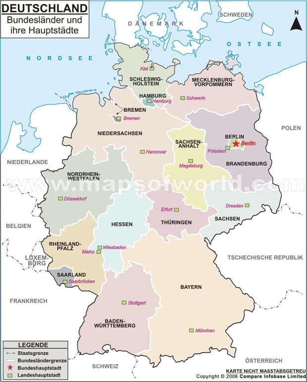Bundesländer Deutschland Karte – Bundesländer und ihrer Hauptstadte