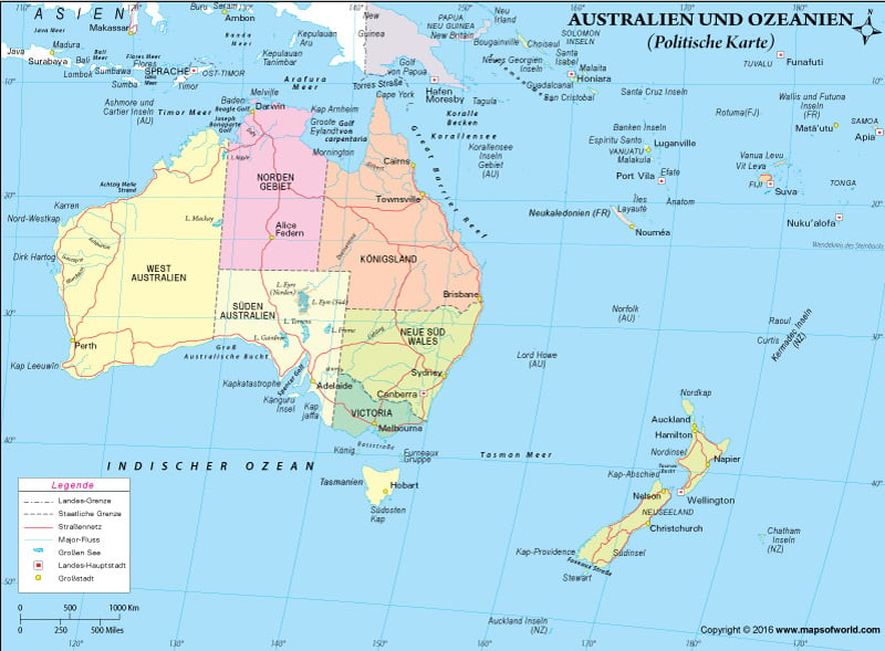 Kontinent-Karte Australien (politisch)