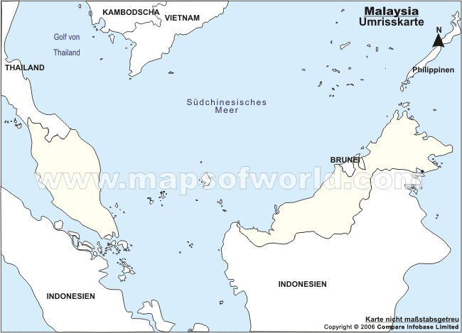 Malaysia Umrisskarte, Malaysia Ubersichtskarte, Malaysia Landkarte