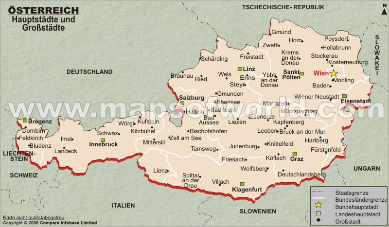 Karte der Österreichischen Hauptstädte und Großstädte