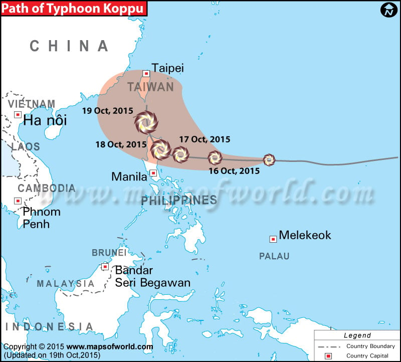 Projected Path map of Typhoon Koppu