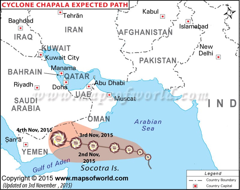 Hurricane Chapala Path Map
