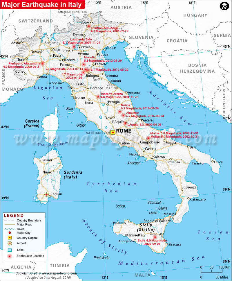 Italy Earthquake Map Area Affected By Earthquake In Italy