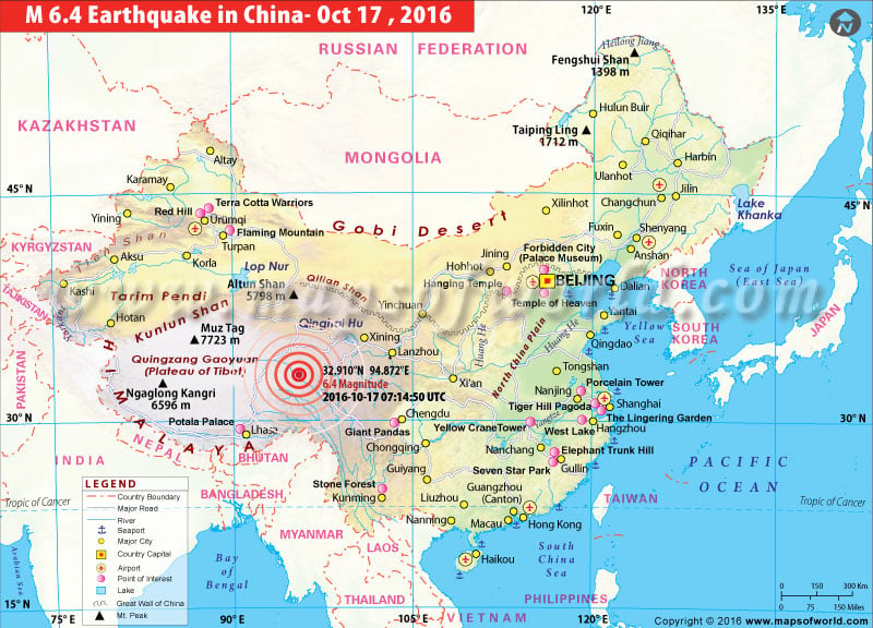 China Earthquake Map | Area affected by Earthquake in China