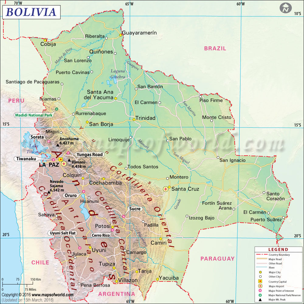 Physical Map Of Bolivia Bolivia Earthquake Map, Area Affected By Earthquake In Bolivia