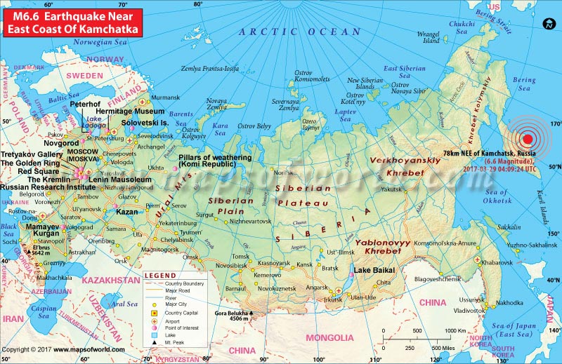 map ofeastern kamchatka russia