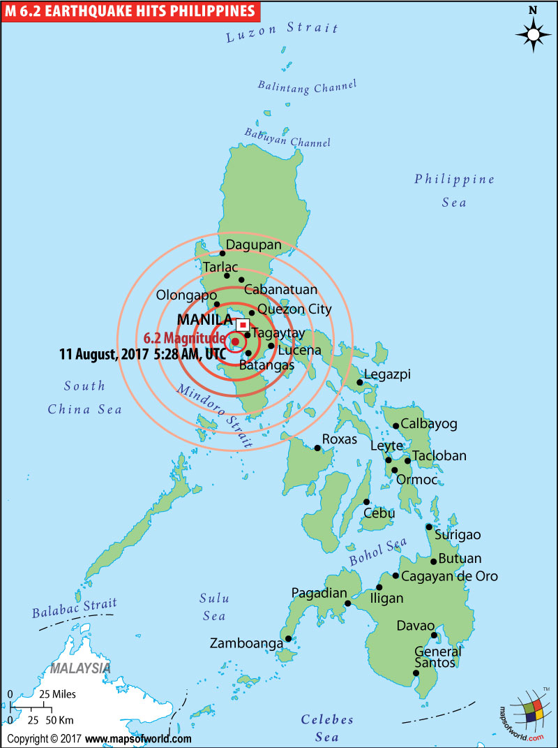 M 6.2 Earthquake in Philippines on 11 August, 2017 - 2km WSW of Tuy