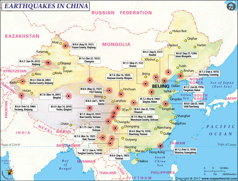 China Earthquake Map Area affected by Earthquake in China