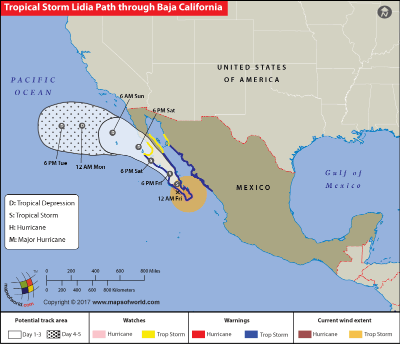 Tropical Storm Lidia Path Map
