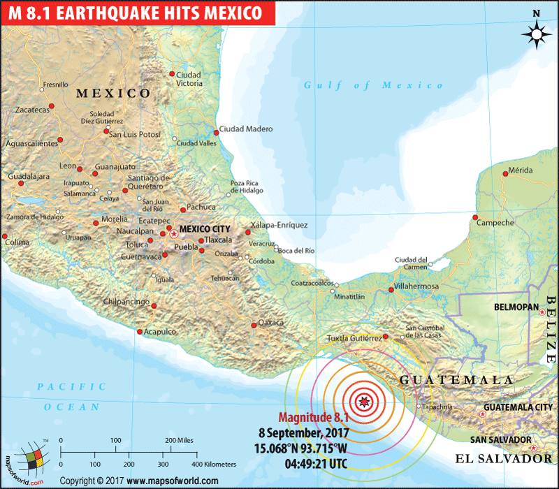 Magnitude 8.1 Earthquake in Mexico 2017 Map