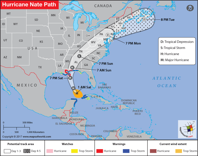 Hurricane Nate Path Map