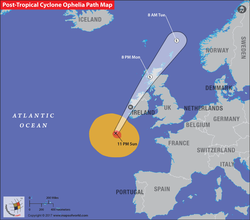 Cyclone Ophelia Path Map