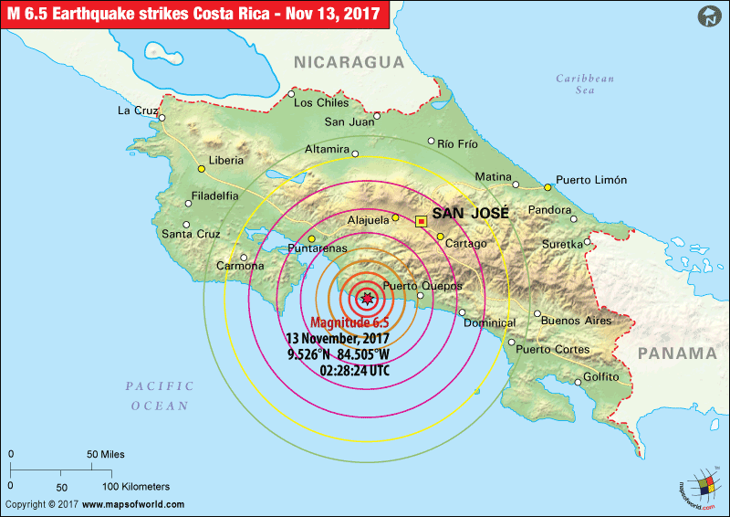 Costa Rica Earthquake Map