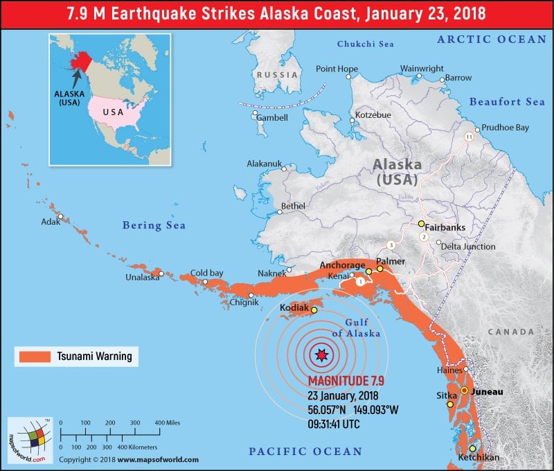 Alaska Earthquake Map, Area affected by Earthquake in Alaska