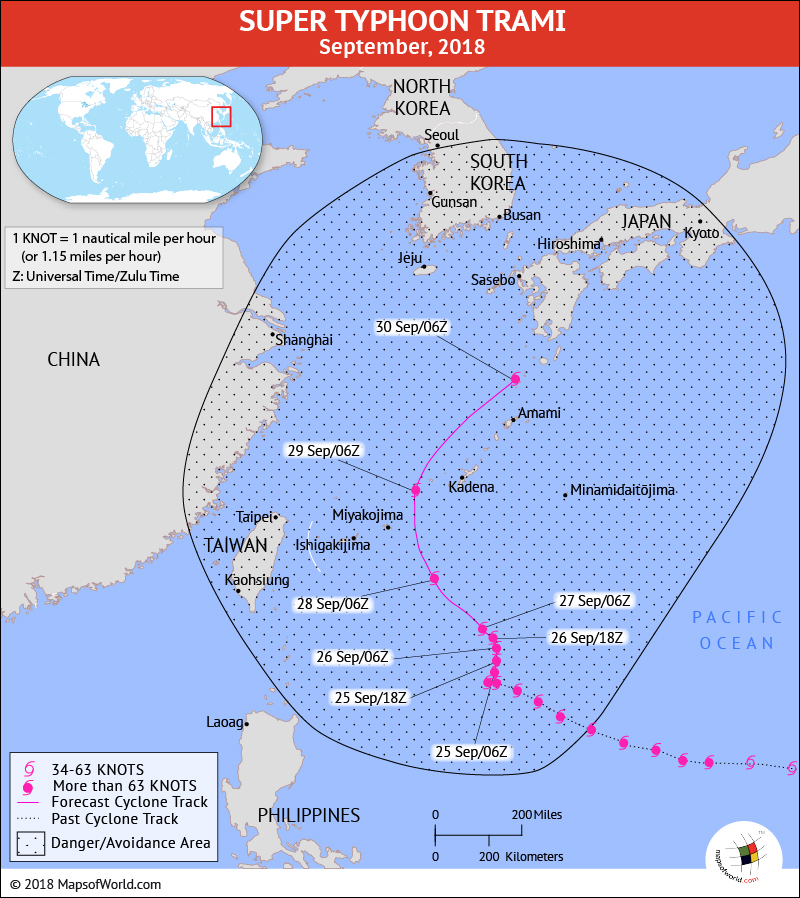 Typhoon Trami Path Map - September 25, 2018