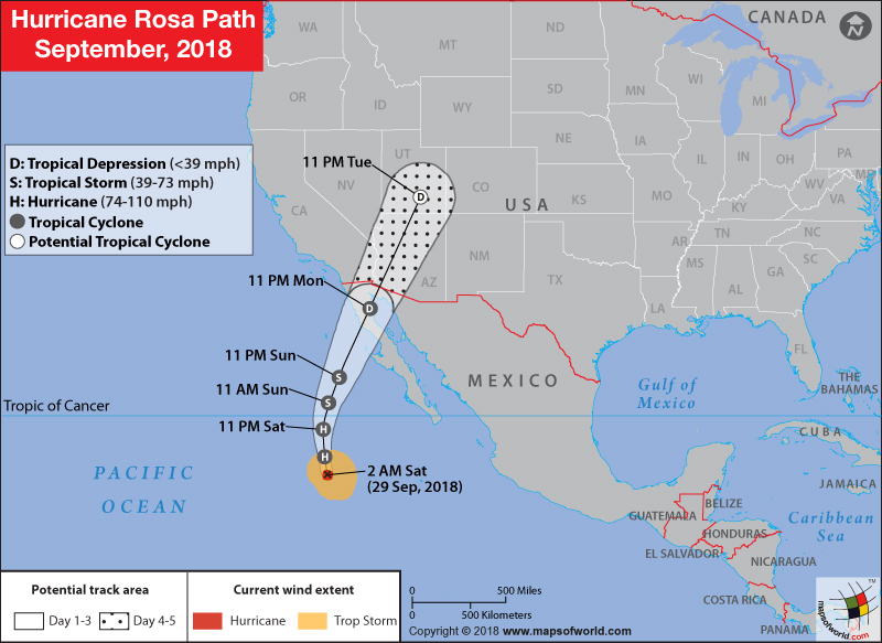 Hurricane Rosa Path Map - 29 September, 2018