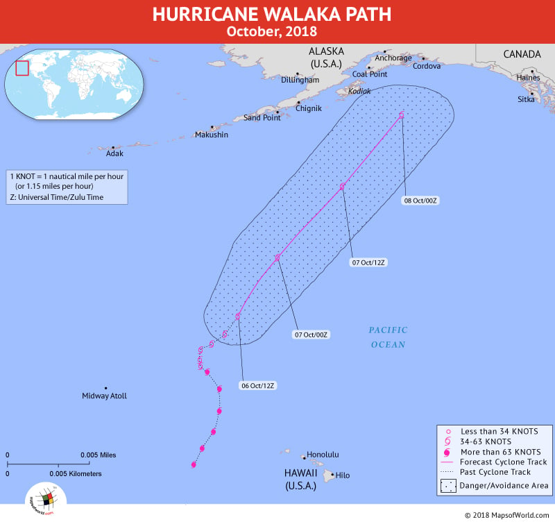Hurricane Walaka Path Map - 8 October, 2018