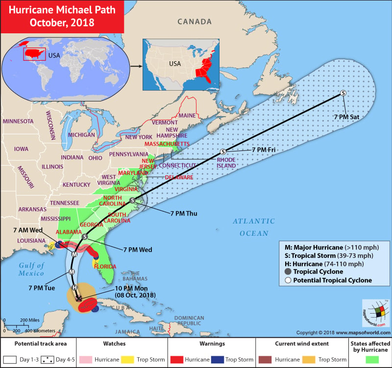 Hurricane Michael Path Map - 9 October, 2018