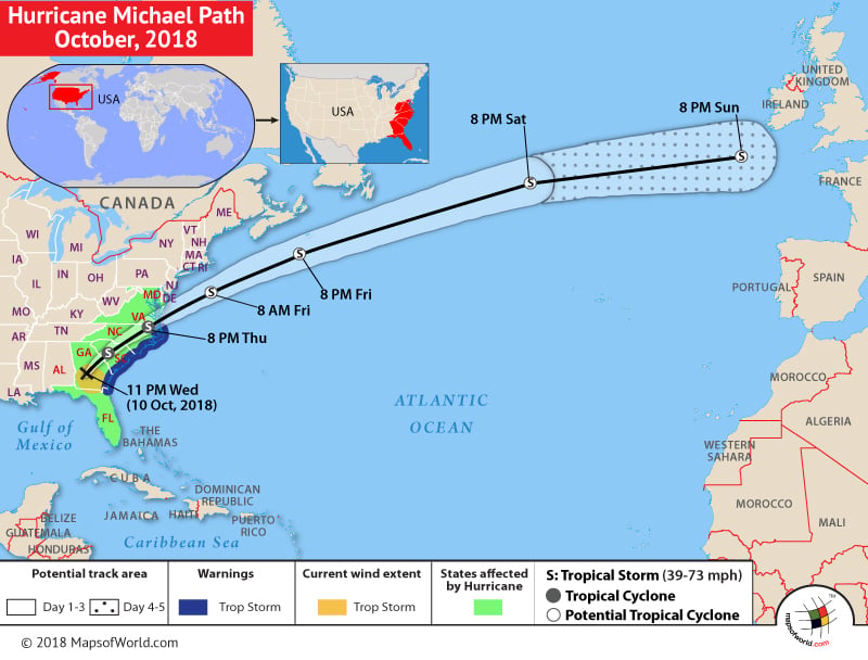 Hurricane Michael Path Map - 11 October, 2018
