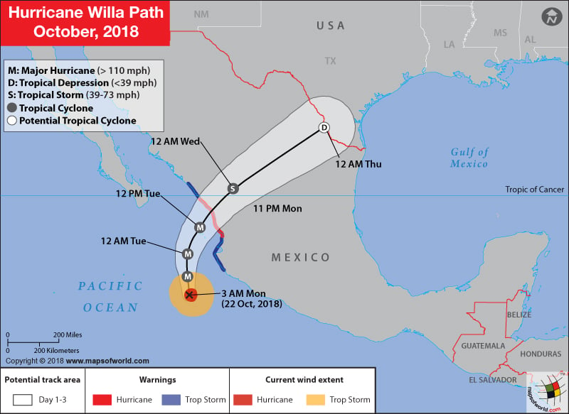 Hurricane Willa Path Map