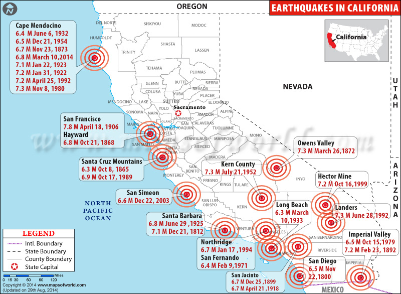 California Earthquake Map Area affected by Earthquake in California