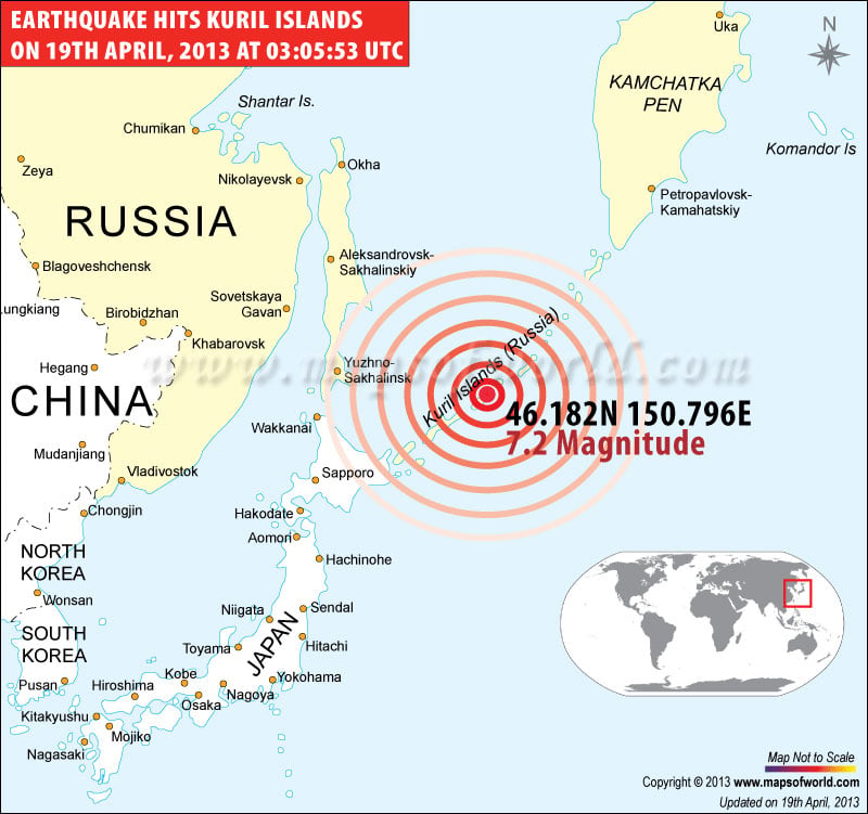 Earthquake hits Kuril Islands on 19th April, 2013