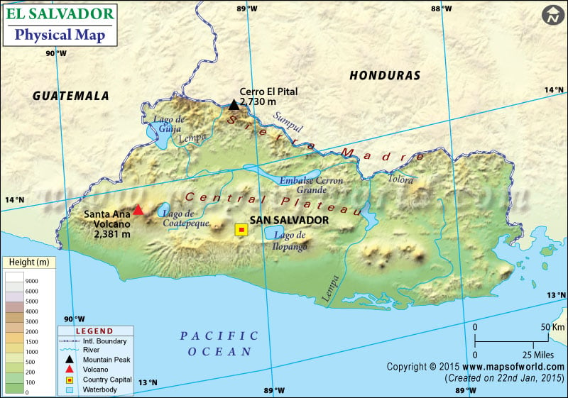 Physical Map of El Salvador