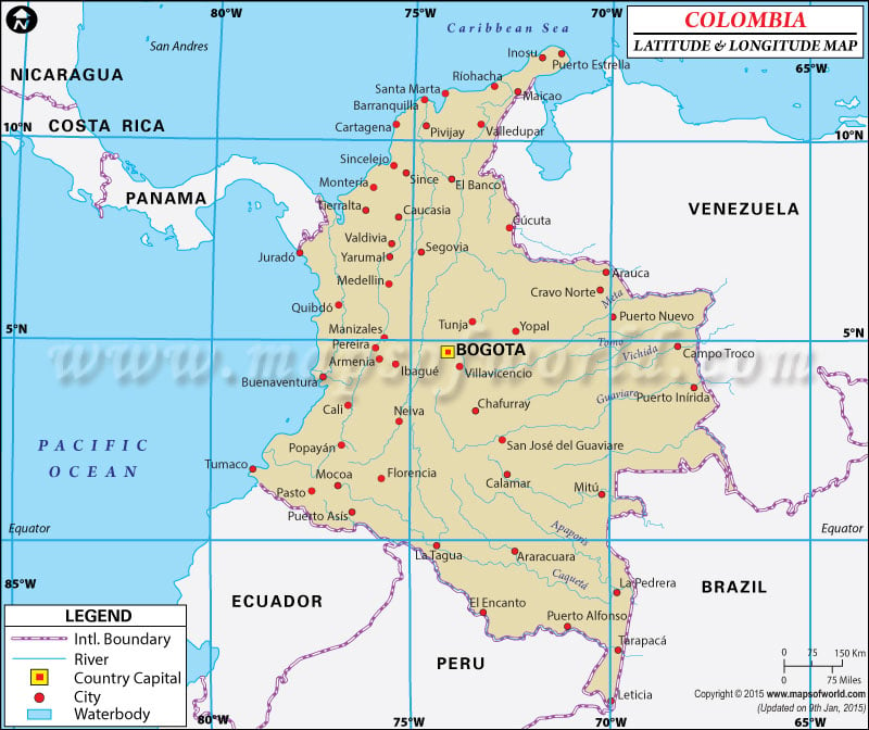 Mapa de Latitud y Longitud de Colombia
