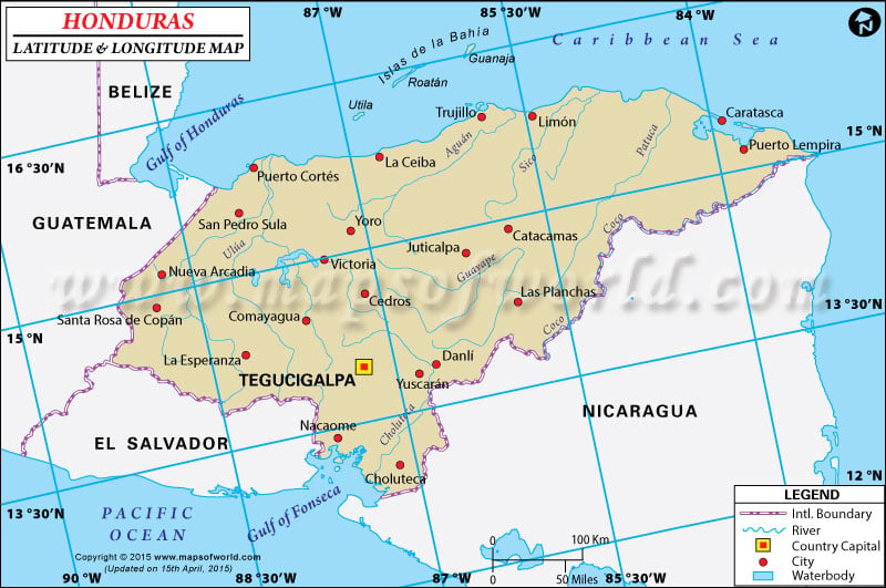 Mapa de Longitud y Latitud de Honduras